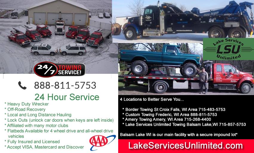 MN WI Custom Towing Services Balsam Lake Wisconsin, towing companies balsam lake